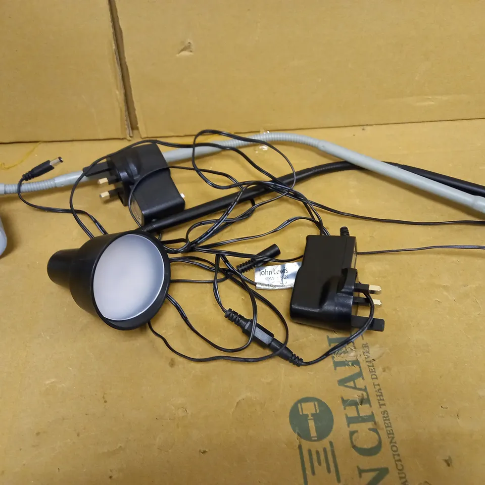 BOX OF MISCELLANEOUS LIGHTING AND ELECTRICAL ITEMS TO INCLUDE JOHN LEWIS & LAURA ASHLEY PLUS OTHERS
