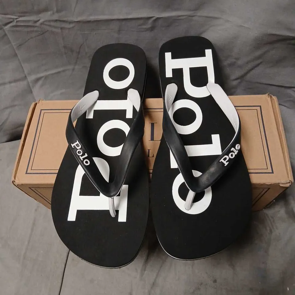 POLO RALPH LAUREN MEN’S FLIP FLOPS – BLACK/WHITE, UK 10 (US 11, D) – PAIR