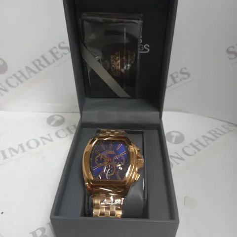 BOXED VICKERS ARMSTRONGS ATMOSPHERE ROSE GOLD STRAP BLUE DIAL WATCH