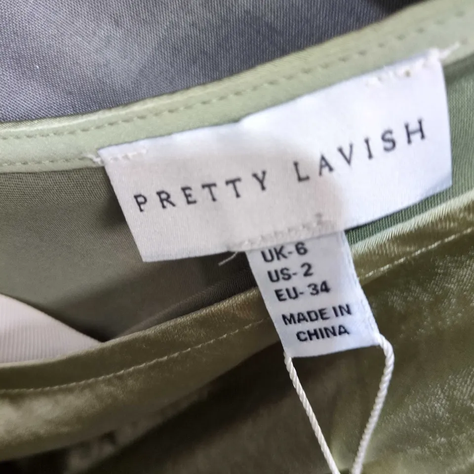 PRETTY LAVISH OLIVE GREEN BRIDESMAID DRESS SIZE UK 6