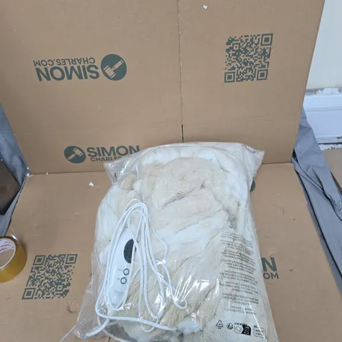 COZEE HOME LUXURY RUCHED FAUX FUR AND VELVETSOFT HEATED THROW TAUPE OMBRE