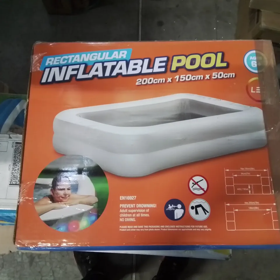 BOXED HELLO SUMMER RECTANGULAR INFLATABLE POOL 200CM X 150CM X 50CM