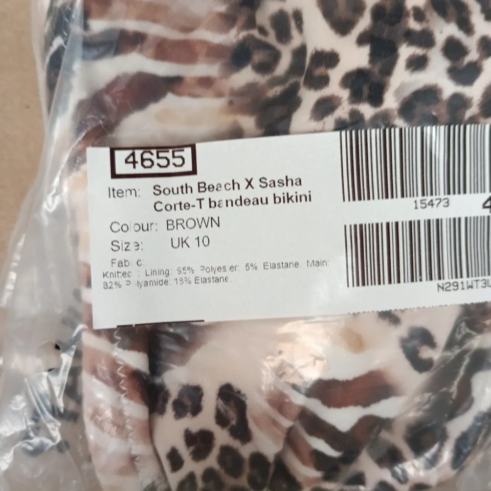 SOUTH BEACH X SASHA CORTE-T BANDEAU BIKINI – UK 10, BROWN LEOPARD