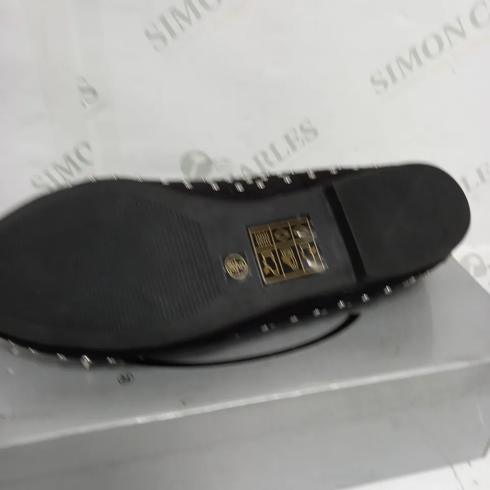 BOXED CASANDRA BLACK LOW SPIKED SHOES - SIZE 5