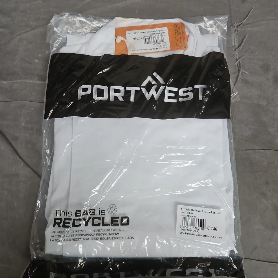 BAGGED PORTWEST STRETCH MESHAIR PRO JACKET S/S IN WHITE - MEDIUM