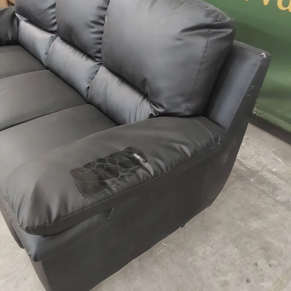 DESIGNER 3 SEATER FAUX LEATHER SOFA - BLACK