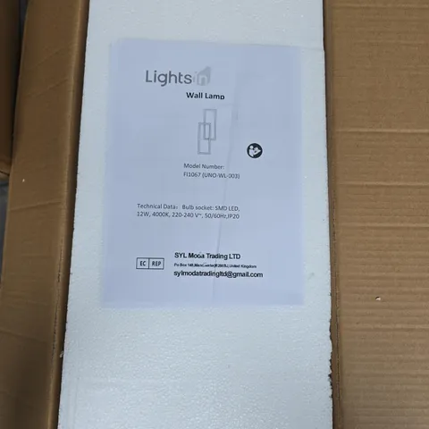 LIGHTSIN WALL LAMP – MODEL FI1067 (UNO-WL-003) – LED 12W, 4000K