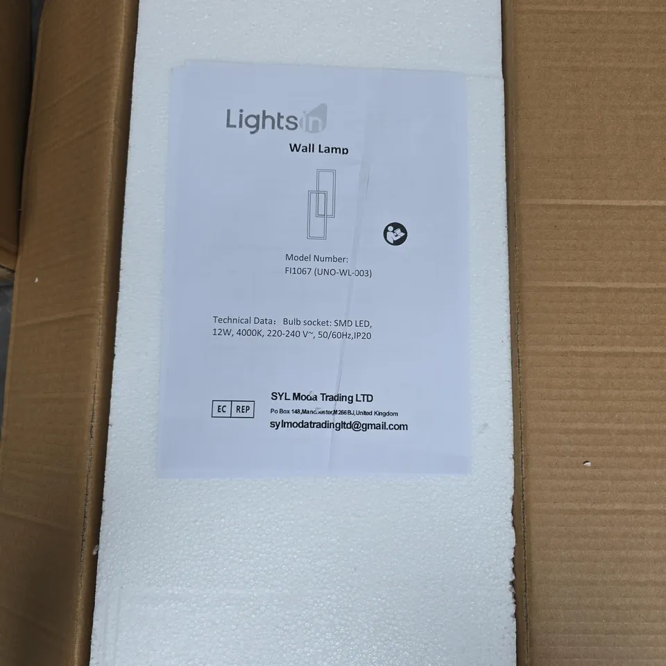 LIGHTSIN WALL LAMP – MODEL FI1067 (UNO-WL-003) – LED 12W, 4000K