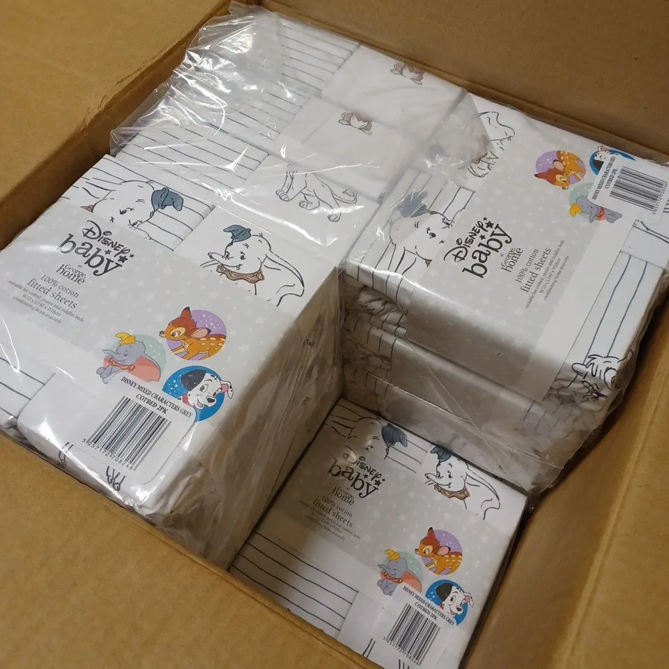CASE OF 24 GEORGE HOME DISNEY BABY FITTED SHEETS FOR COTBEDS, JUNIOR AND TODDLER BEDS