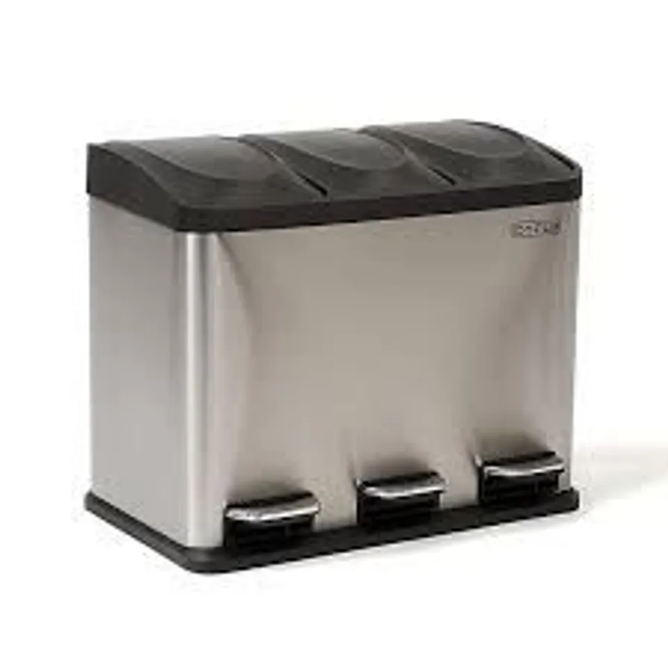 BOXED OYPLA 45L STAINLESS STEEL TRIPLE COMPARTMENT RECYCLING PEDAL KITCHEN WASTE BIN  