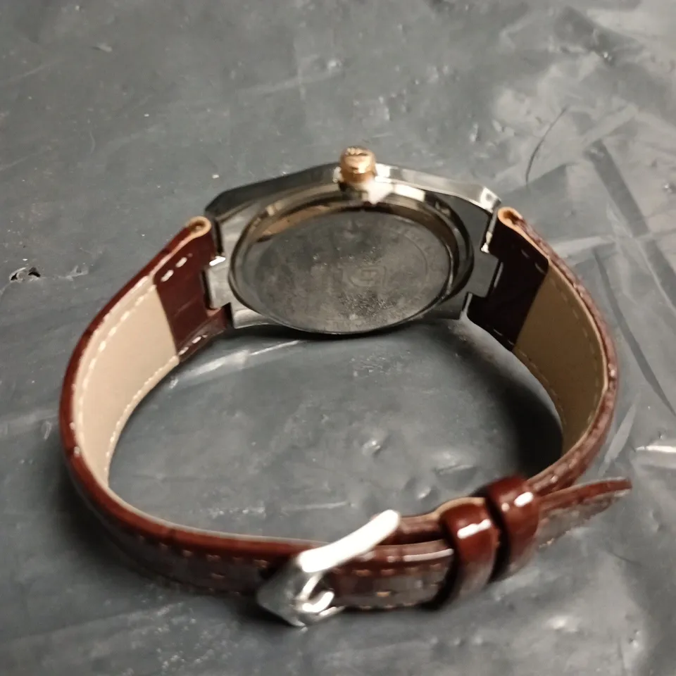 MENS ERNEST FERDINAND WATCH – DAY DATE CALENDAR DIAL – LEATHER STRAP