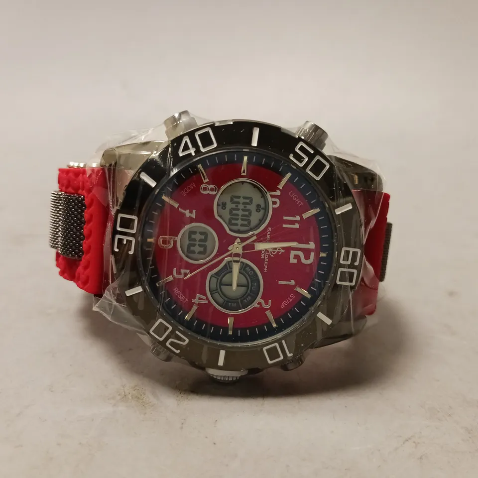 BOXED SAMUEL JOSEPH LIMITED EDITION MULTI FUNCTIONAL RED DESIGNER MENS WATCH