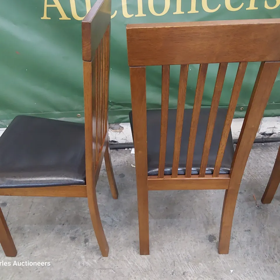 SET OF SIX SLAT BACK DINING CHAIRS DARK WOOD/BROWN PU