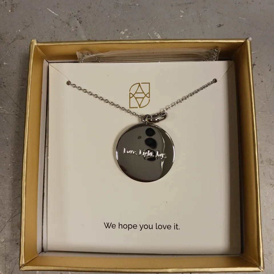 ABBOTT LYON PERSONALISED PENDANT NECKLACE 'LOVE, LIGHT, JOY'