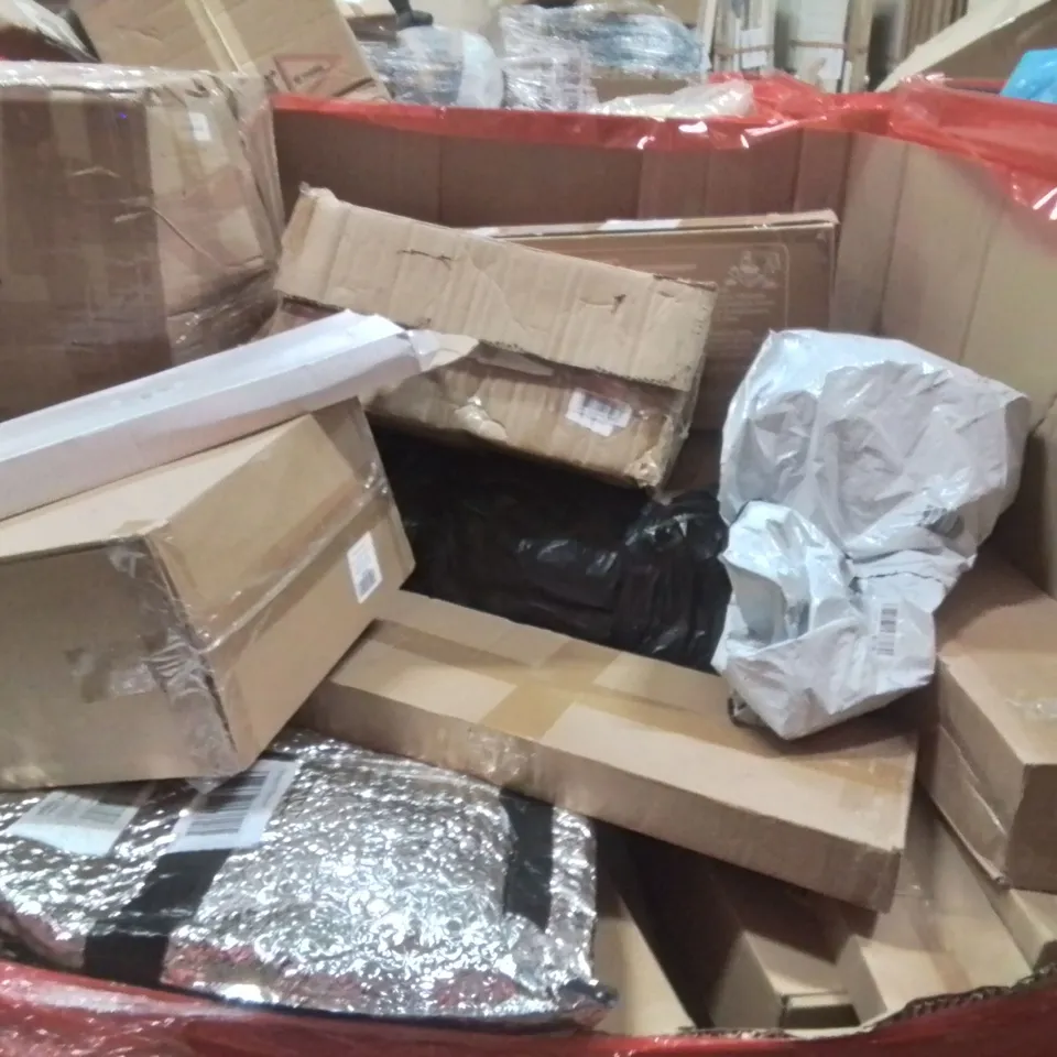 PALLET OF ASSORTED HOUSEHOLD GOODS AND PRODUCTS TO INCLUDE;LAWN MOWER,BLANKET,PIZZA MAKER