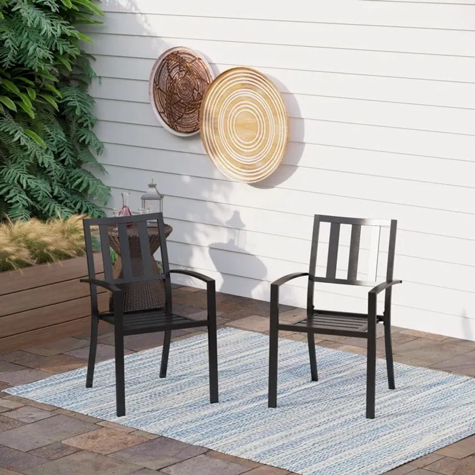 BOXED LEIGH STACKING PATIO DINING ARMCHAIR 