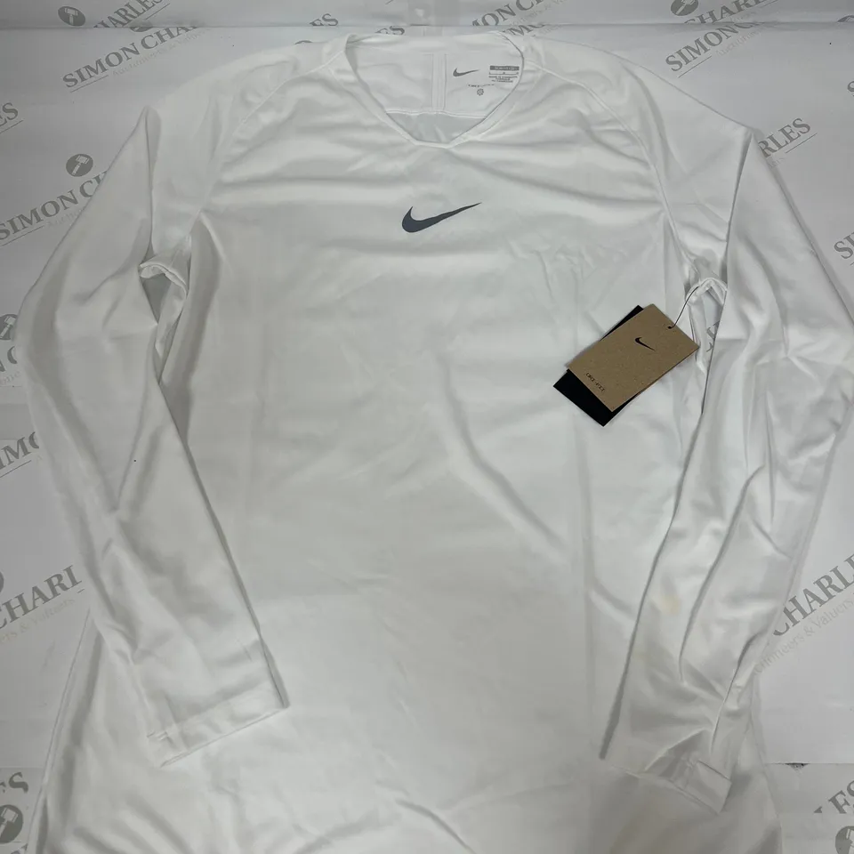 NIKE DRI-FIT LONG SLEEVED SLIM FIT TOP IN WHITE SIZE L