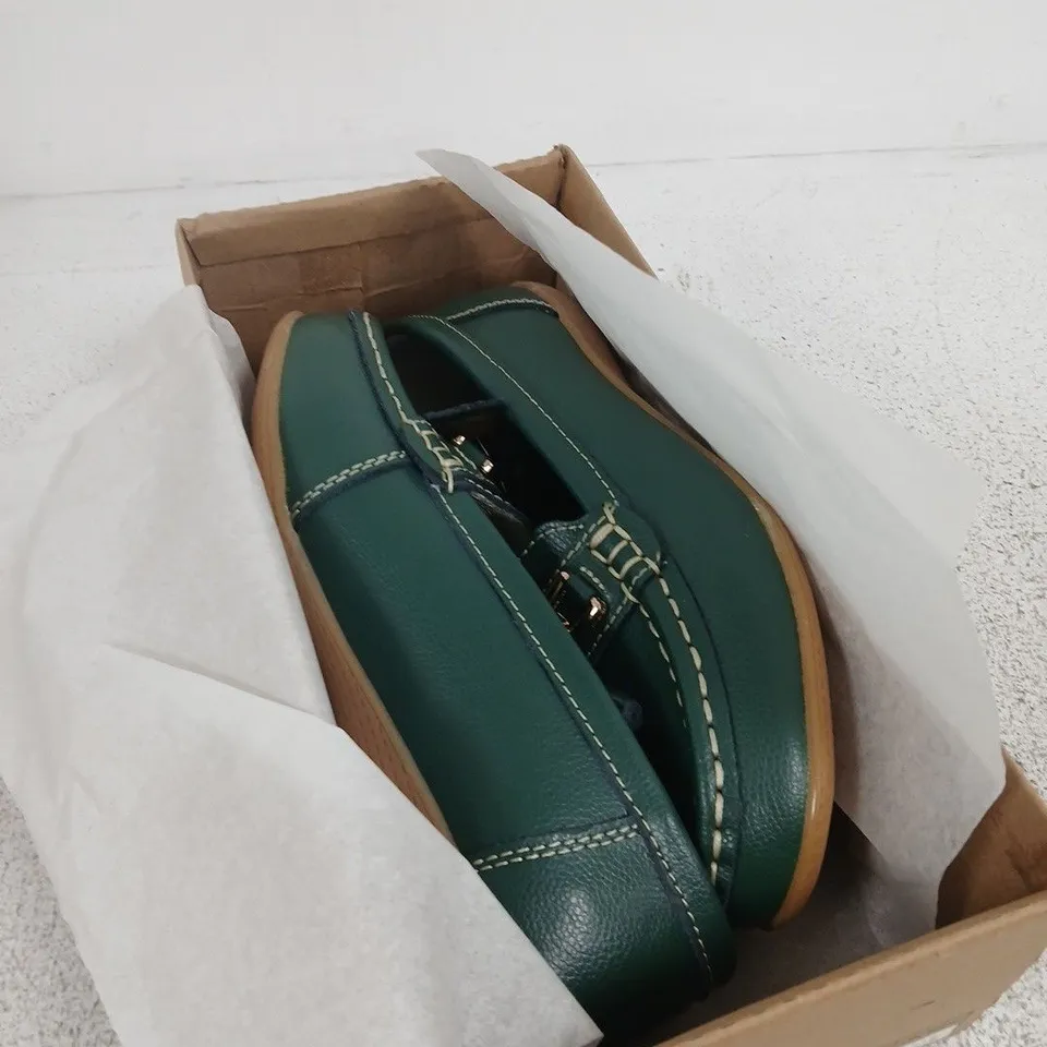 JO & JOE WIDE FIT NAUTICAL HUNTER GREEN LEATHER LOAFERS, UK 4