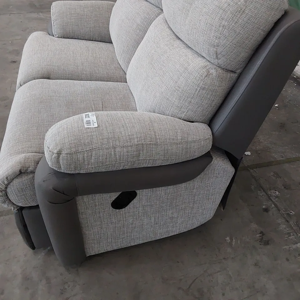 DESIGNER FREYA MANUAL RECLINING TWO SEATER SOFA GREY LEATHER & FABRIC