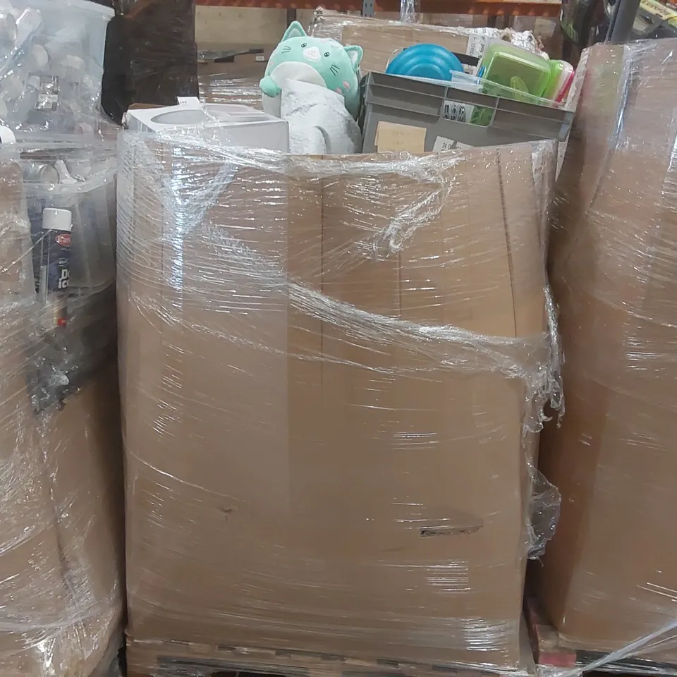 PALLET CONTAINING A VERY LARGE QUANTITY OF ASSORTED ITEMS INCLUDING VARIOUS CHILDREN'S TOYS, DINNERWARE, FAN, CUSHION ECT
