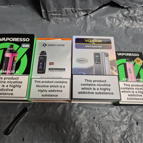 APPROXIMATELY 15 ASSORTED E-CIGARETTE PRODUCTS TO INCLUDE - VAPORESSO, VOOPOO, GEEK VAPE ETC 