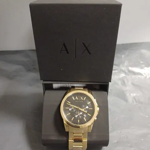 BOXED ARMANI EXCHANGE MEN'S GOLD COLOURED STAINLESS STEEL WATCH