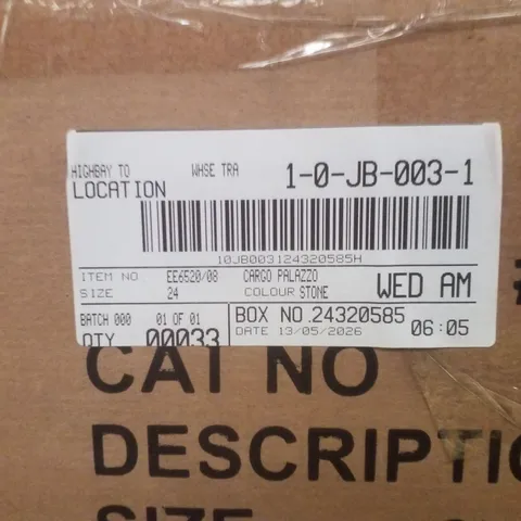 BOX CONTAINING APPROXIMATELY 33X BRAND NEW JD WILLIAM'S CARGO PALAZZO - COLOUR STONE - SIZE 24