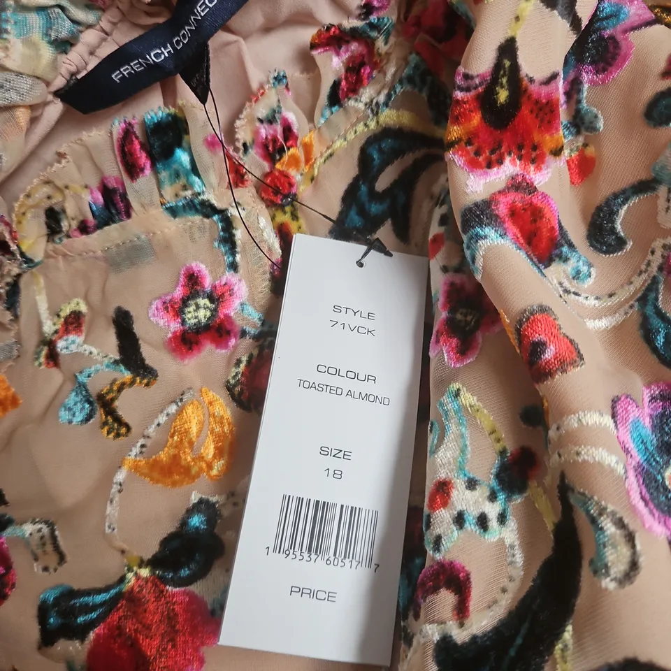 FRENCH CONNECTION FLORAL DRESS – TOASTED ALMOND, UK SIZE 18