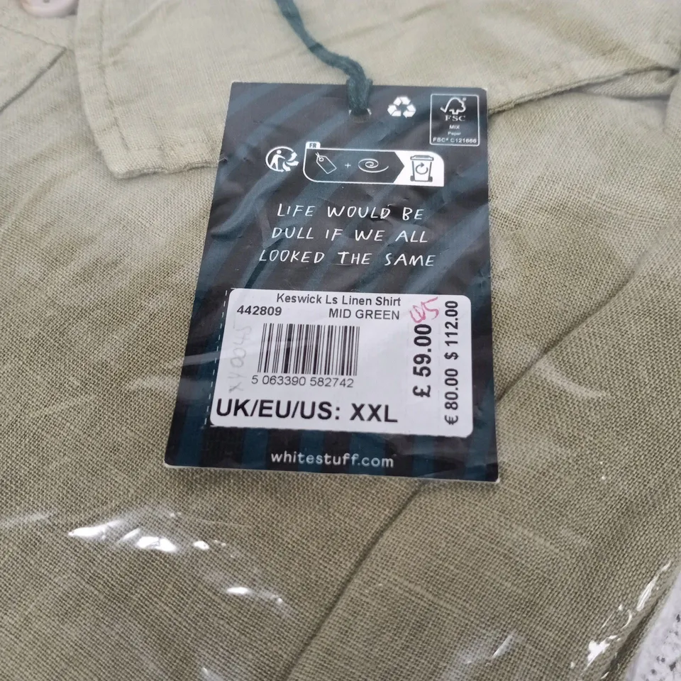 WHITE STUFF KESWICK LONG SLEEVE LINEN SHIRT MID GREEN XXL
