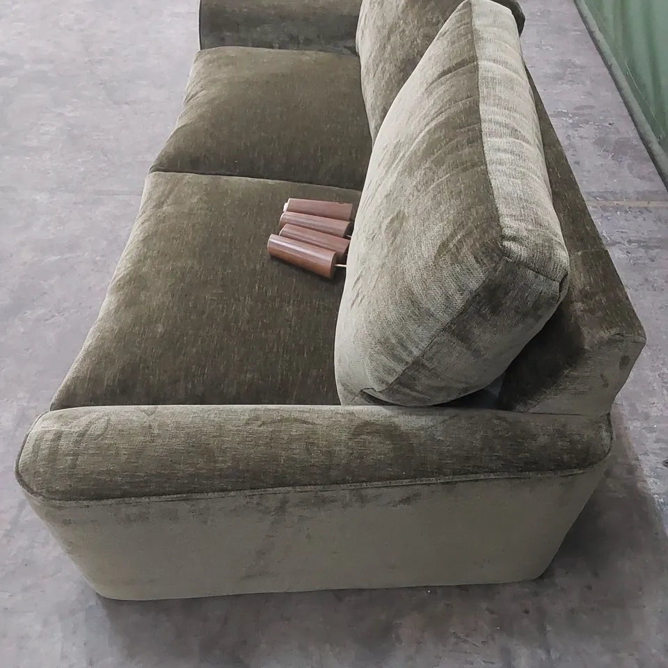 DESIGNER ASTRID 3 SEATER FABRIC UPHOLSTERED SOFA - OLIVE