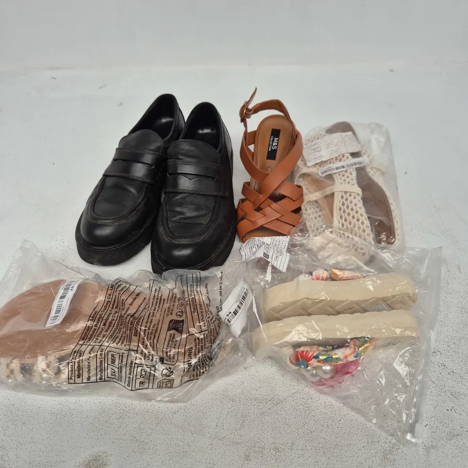 APPROXIMATELY 20 ASSORTED PAIRS OF SHOES AND FOOTWEAR ITEMS IN VARIOUS STYLES AND SIZES TO INCLUDE BRANDS SUCH AS M&S, COS, XIMSTUO, ETC