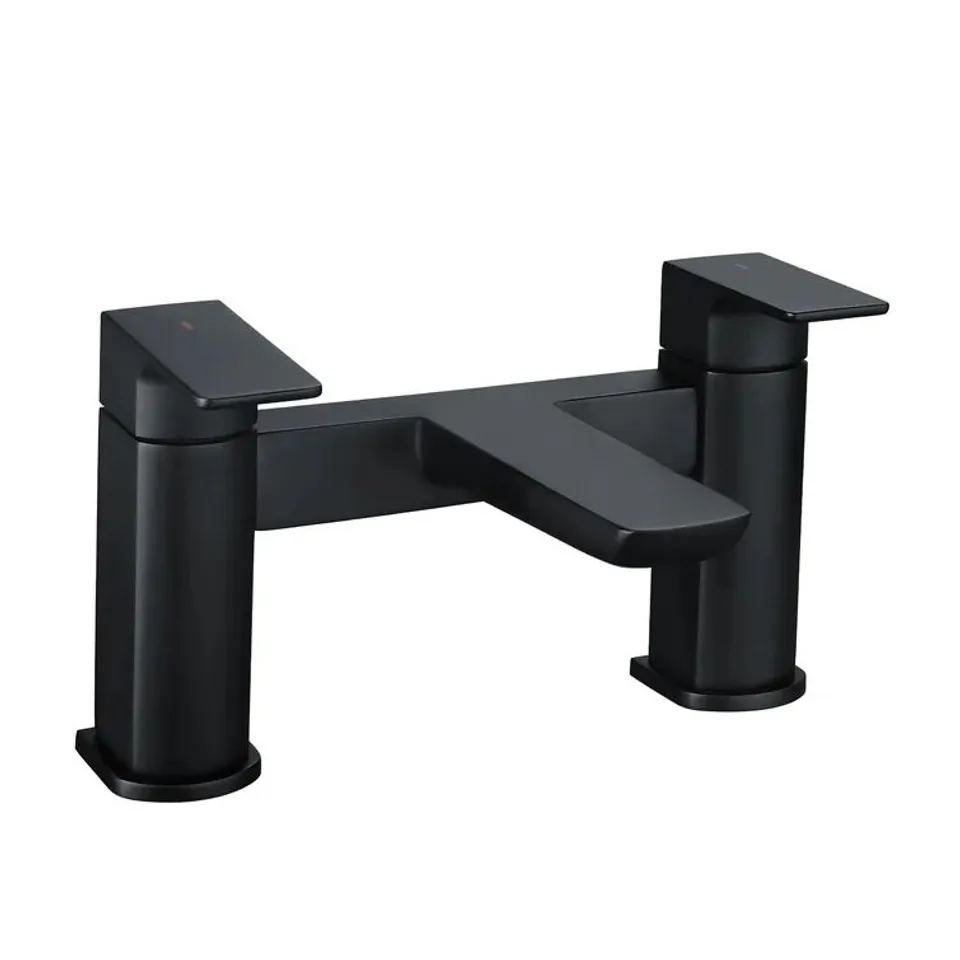 BOXED DELAUNE CONTEMPORARY DECK MOUNTED BATH SHOWER MIXER - BLACK (1 BOX)