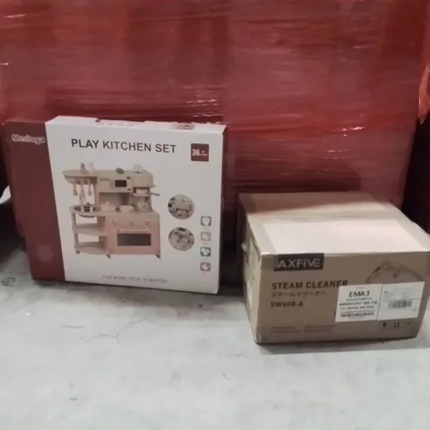 PALLET OF ASSORTED HOUSEHOLD GOODS AND PRODUCTS TO INCLUDE;STEAM CLEANER,PLAY KITCHEN SET