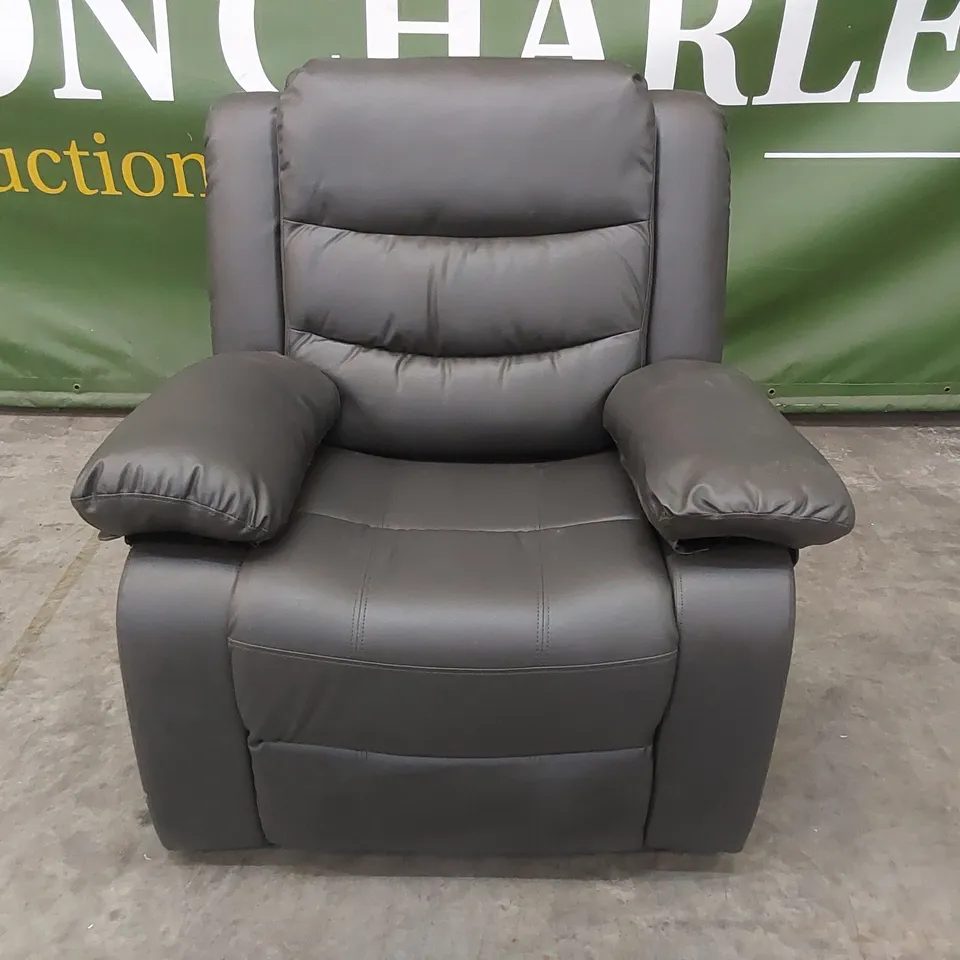 QUALITY DESIGNER FAUX LEATHER MANUAL RECLINER ARMCHAIR - GREY