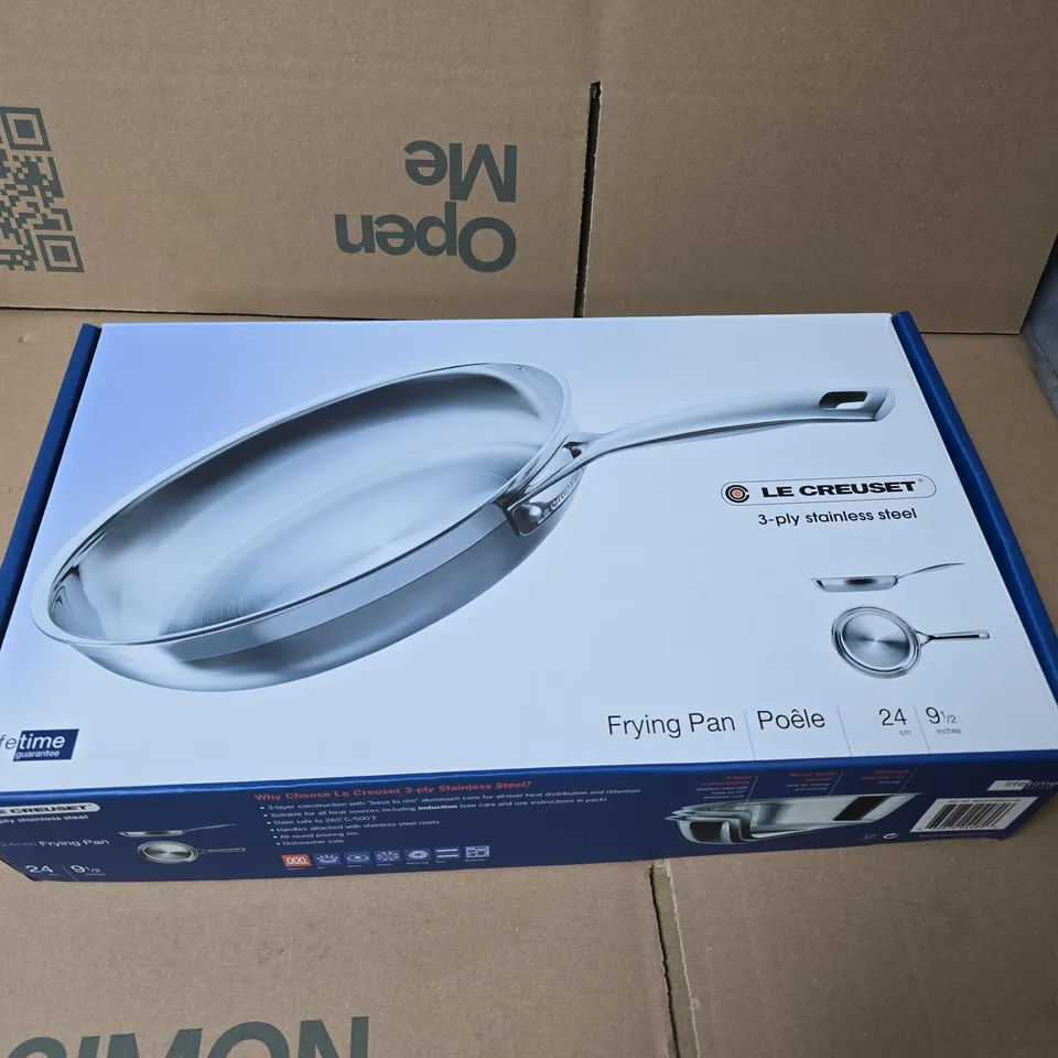 LE CREUSET 24 CM 3-PLY STAINLESS STEEL FRYING PAN – BOXED