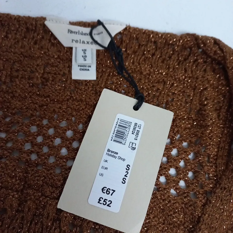RIVER ISLAND STUDIO RELAXED SLEEVELESS MESH DRESS IN BRONZE - UK S