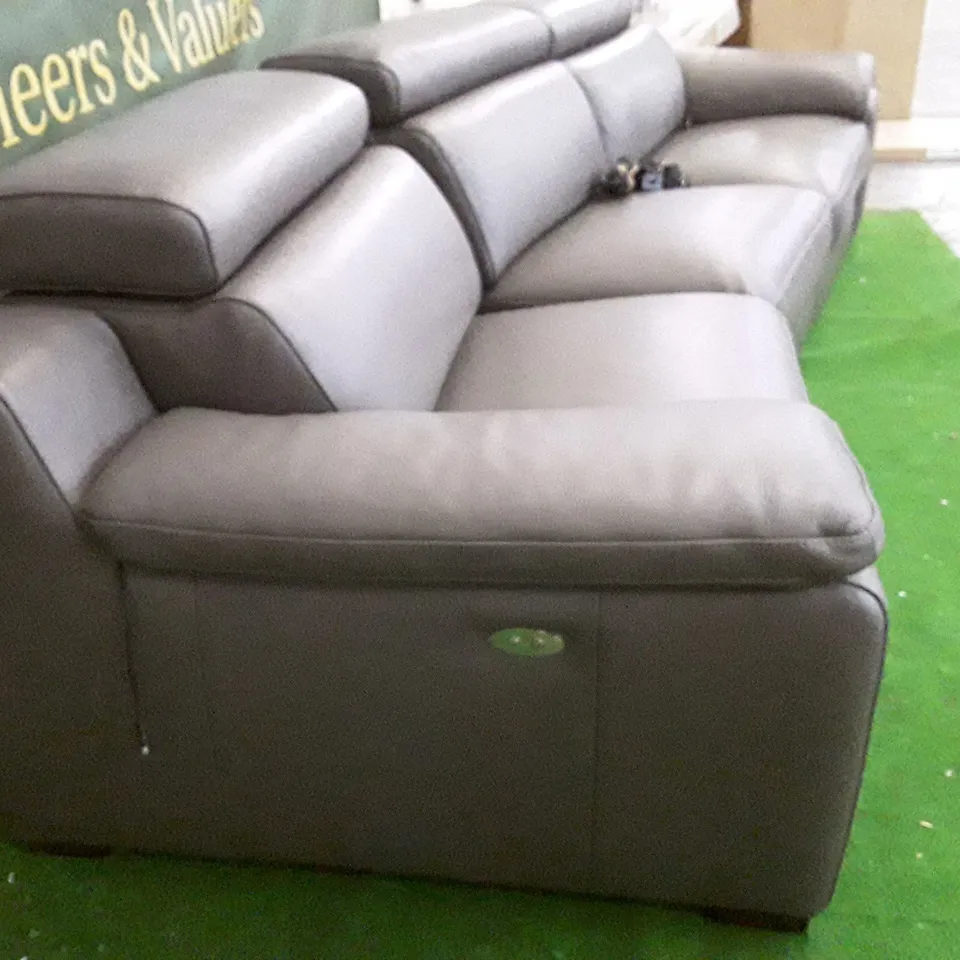 QUALITY ITALIAN DESIGNER RICCARDO 3 SEATER ELECTRIC RECLINER SOFA - MUD LEATHER