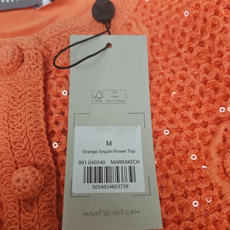 MINT VELVET ORANGE SEQUIN FLOWER TOP – WOMEN'S KNIT TOP, UK SIZE M