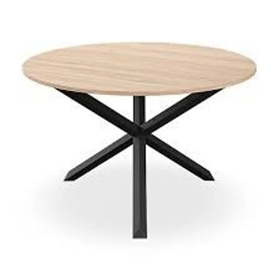 BOXED MALVERN ROUND DINING TABLE - OAK TOP AND BLACK LEGS (2 BOXES)