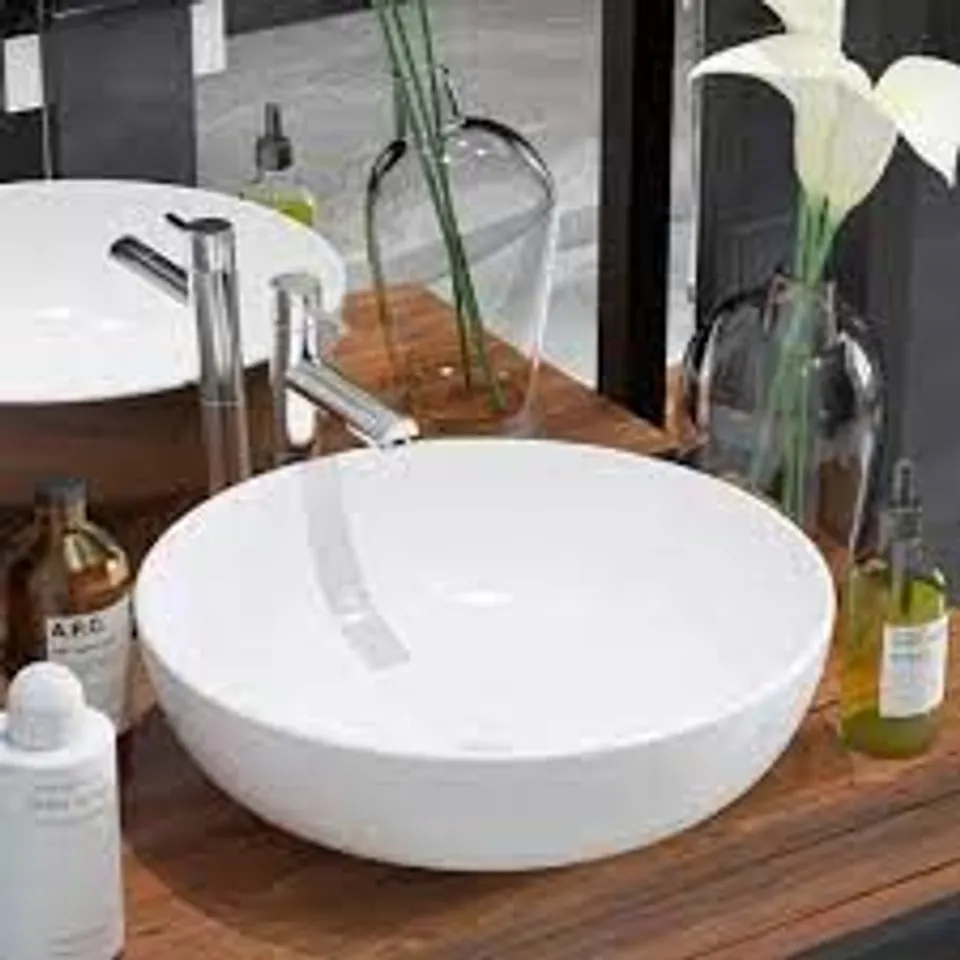 BOXED RINA CERAMIC CIRCULAR 415MM COUNTERTOP BASIN (1 BOX)