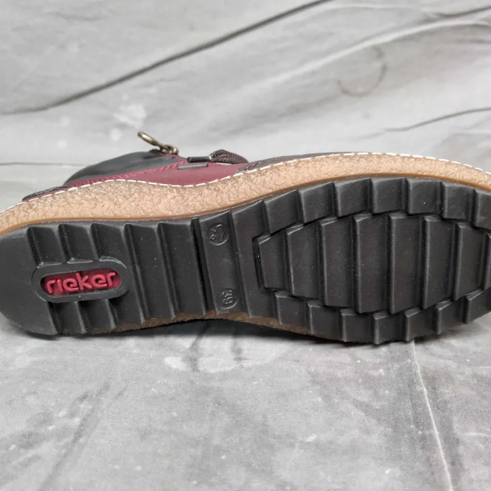 RIEKER WOMEN'S BURGUNDY LEATHER ANKLE BOOTS – LACE-UP WITH SIDE ZIP - SIZE 39