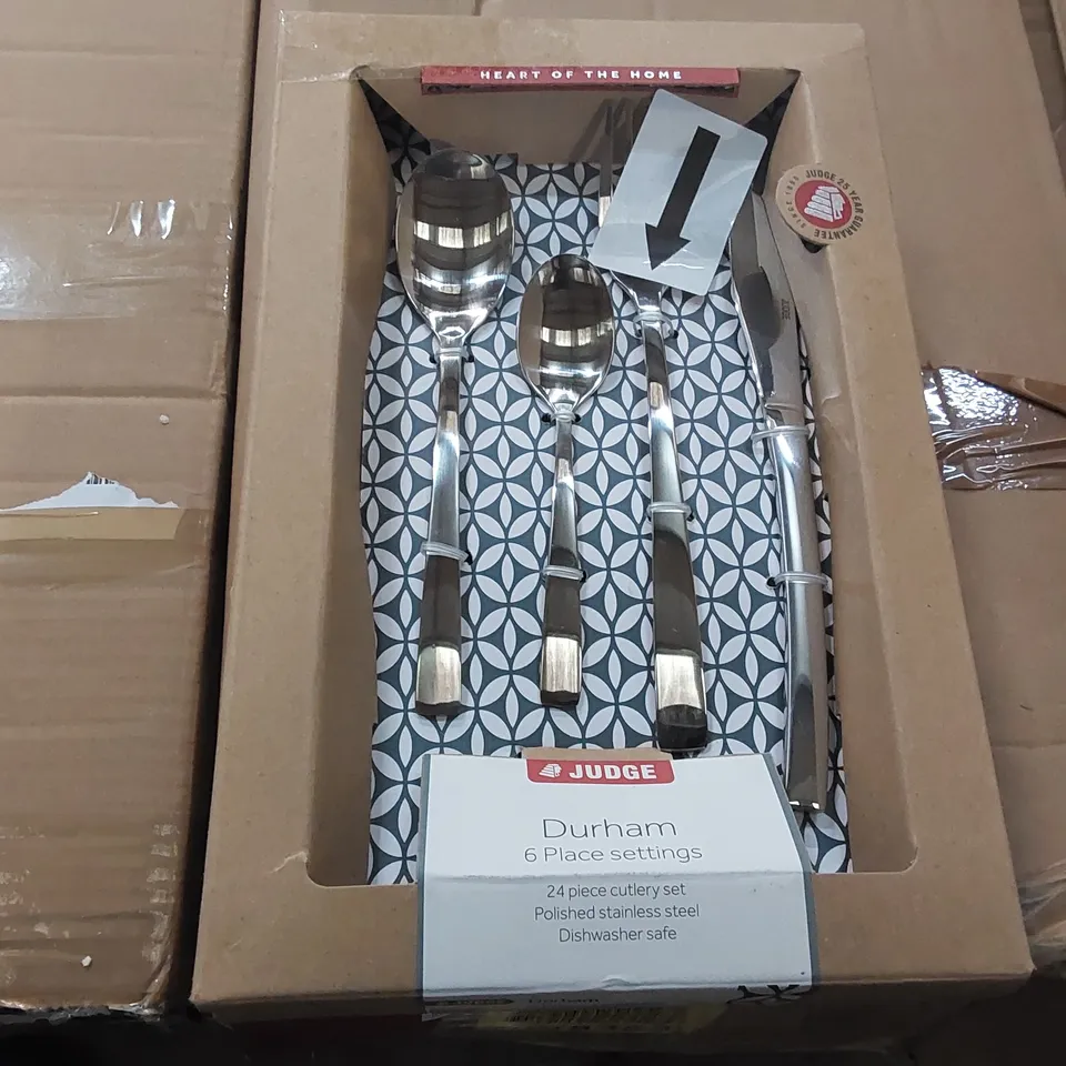 BOXED JUDGE APPROXIMATELY 24 PIECE STAINLESS STEEL CUTLERY SET, TABLE SETTING FOR 6 (1 BOX)