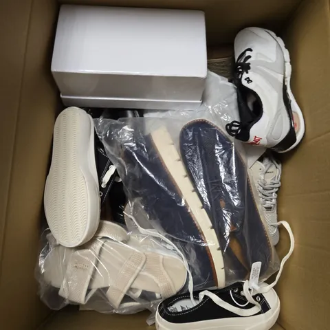 BOX OF APPROXIMATELY 12 PAIRS OF ASSORTED SHOES IN VARIOUS COLOUR, STYLES AND SIZES