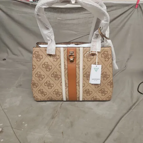 GUESS MONOGRAM TOTE HANDBAG – LATTE BROWN
