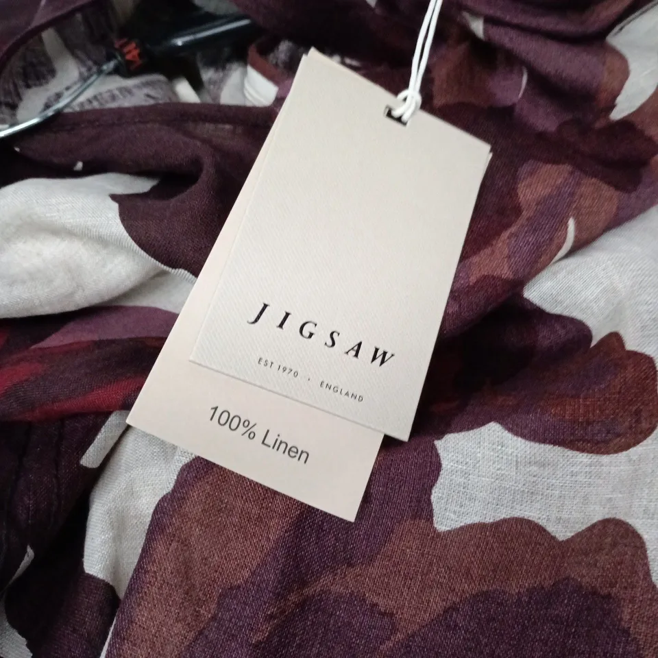 JIGSAW IRIS LEAF LINEN DRESS – BURGUNDY, UK 16 (US 12 / EU 44)