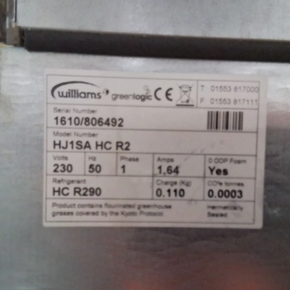 WILLIAMS HJ1SA STAINLESS STEEL SINGLE DOOR TALL LARDER FRIDGE