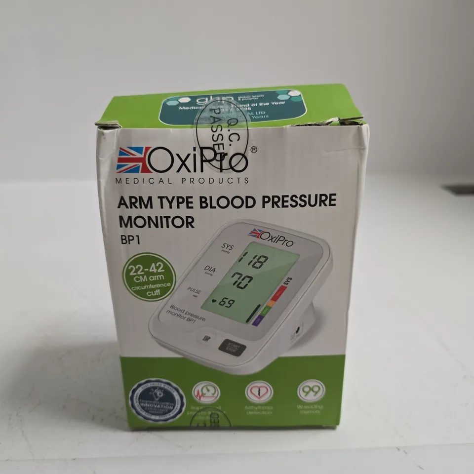 OXIPRO ARM TYPE BLOOD PRESSURE MONITOR BP1 – BOXED