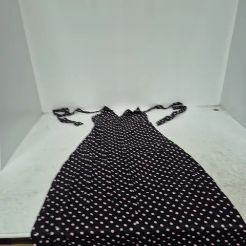NOBODYS CHILD UK 8 LYNETTE MIDI DRESS – BLACK WITH PINK POLKA DOTS