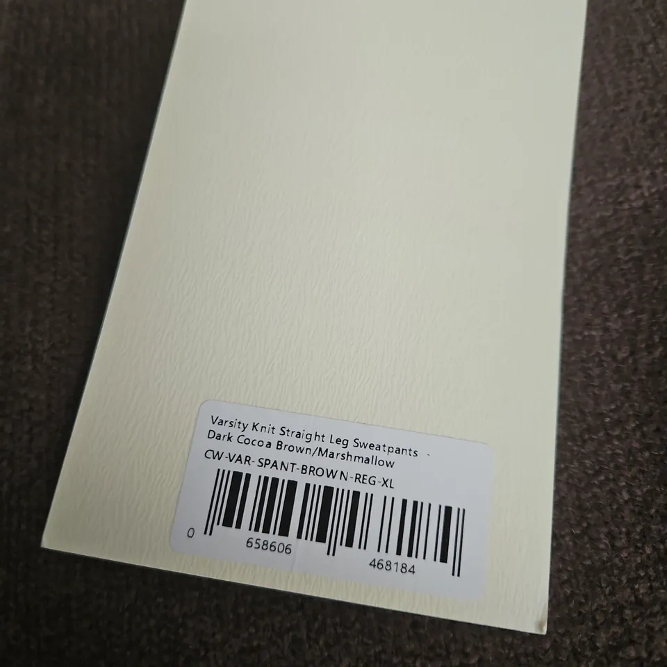 ADANOLA VARSITY KNIT STRAIGHT LEG SWEATPANTS – DARK COCOA BROWN/MARSHMALLOW, UK XL