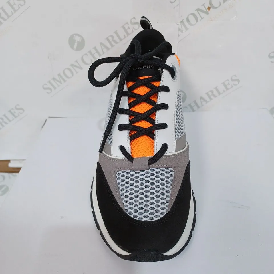 BOXED PAIR OF CLEENS ESSENTIAL RUNNER TRAINERS - ORANGE FLURO/WHITE/BLACK // SIZE: 7 UK 
